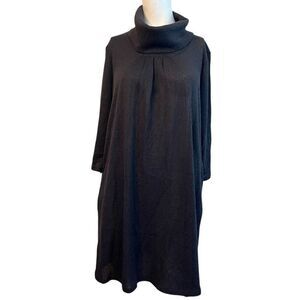 Womens PXL Petite XL Black Cowl Neck 3/4 Sleeve Ribbed Knee Length Sheath Dress
